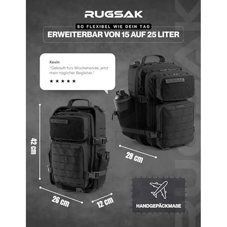 RUGSAK Alpha Go 25L Rucksack Phantom Black – Wasserabweisend, 18-Zoll Laptopfach, Ergonomisch, Alltag, Reise & Outdoor – Bild 6