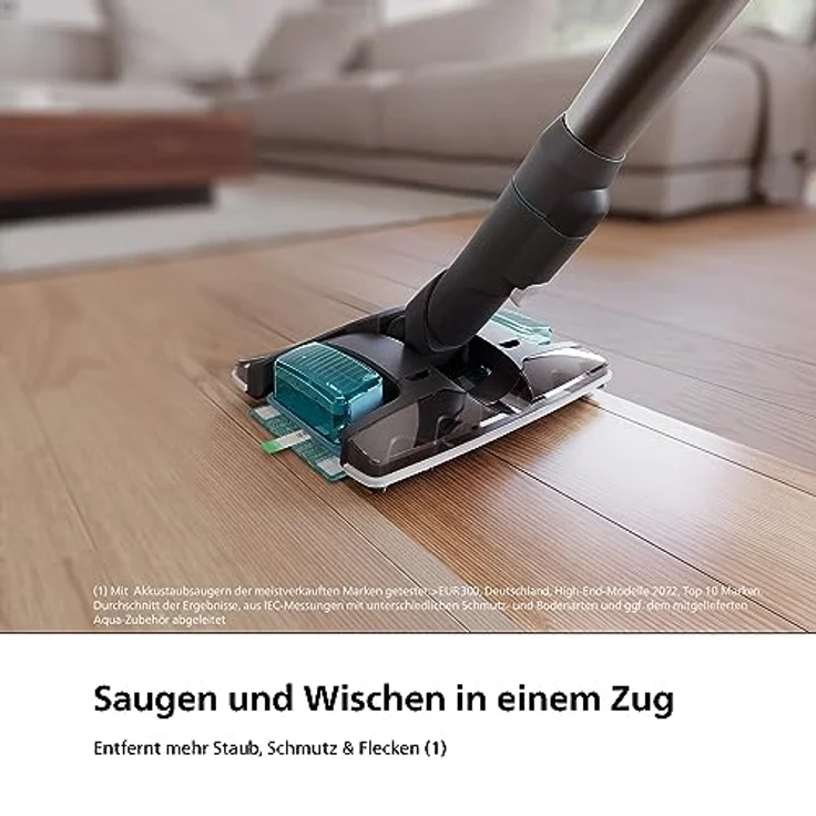 Philips Kabelloser Akku-Staubsauger Aqua Plus 8000 Serie XC8055/01, Staubsaugen und Wischen, PowerCyclone 12, PrecisionPower Smart-Düse mit LEDs, bis zu 80 Minuten Laufzeit, Blau – Bild 2