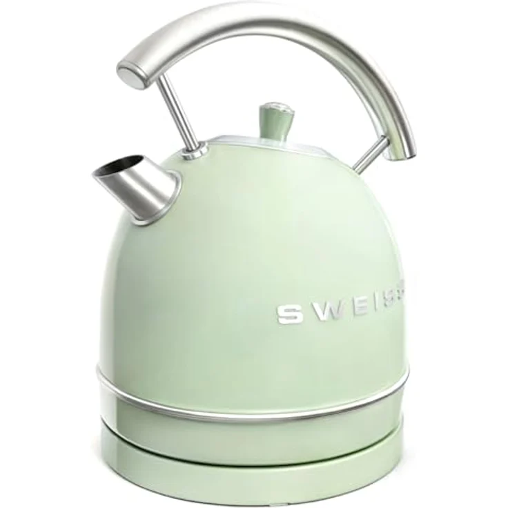 SWEISS Wasserkocher KTL7, Vintage Edelstahl, 1,5 l, 2200 W, 360° Sockel, Grün, automatische Abschaltung, sichtbarer Wasserstand – Bild 2