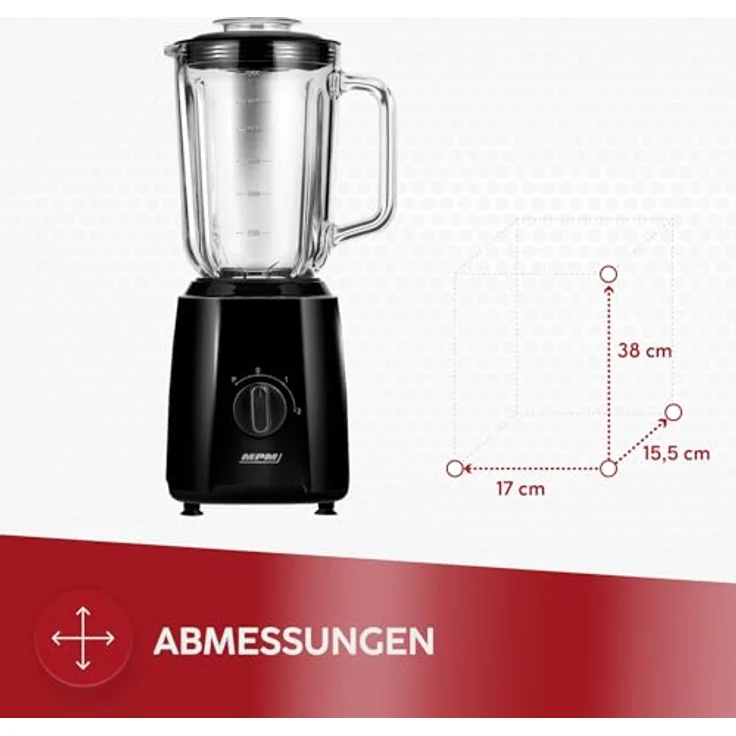 MPM Standmixer MBL-37, 1,5L Glasbehälter, 750W, Edelstahlmesser, Eiszerkleinerungsfunktion, zwei Geschwindigkeiten – Bild 2