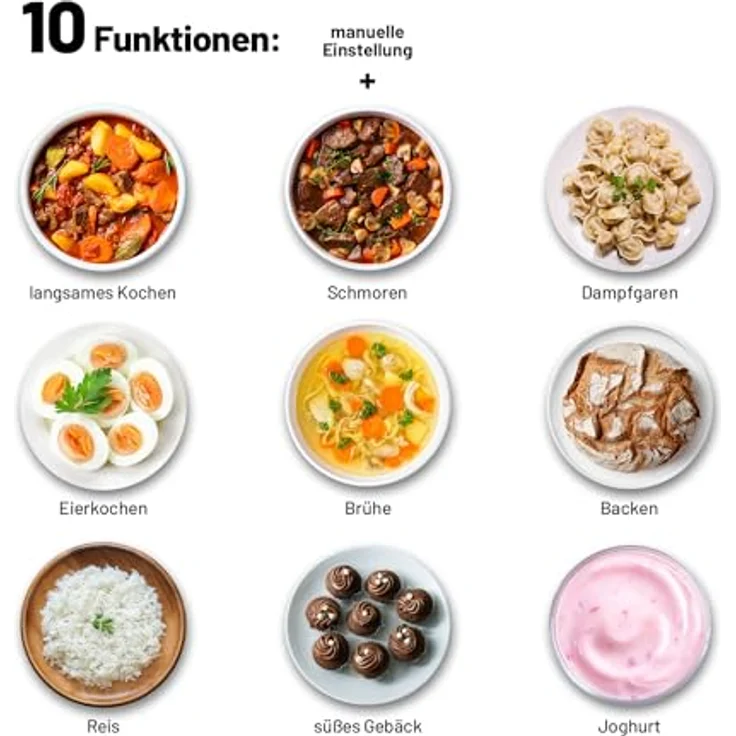 Lauben Multikocher OvenSafe® Multicooker 6000RS, Emaillierter Topf, Ofengeeignet, 1500,00 W, 6,00 l Schüssel, 10 Programme, Dampfgarer, Reiskocher, Gusseisen, Silikonhandschuhe, Silikonunterlage – Bild 4