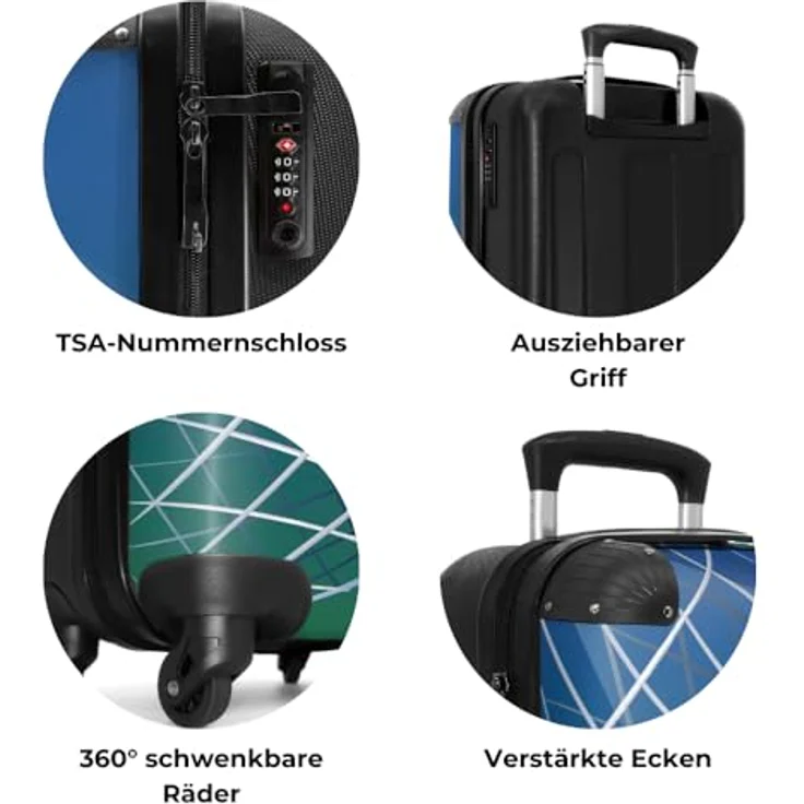 NoBoringSuitcases.com© Kinderkoffer Fußball - Tor - Netz - Schießen - Jungen 55x35x20cm, 4 Rollen, Handgepäck Koffer, Hartschalenkoffer Kinder, Reisekoffer Jungen - Fröhlich buntes Design - Leichtgewicht 2,6kg – Bild 8