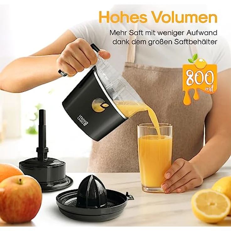 LEBENLANG Saftpresse elektrisch 800ml & Verstellbares Sieb - Orangenpresse, Zitruspresse, Zitronenpresse Obstpresse I Orangensaftpresse Citruspresse elektronisch Orange Juicer – Bild 4