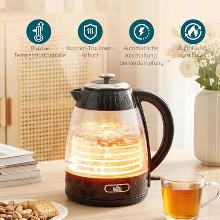 HOMCOM Wasserkocher- und Toaster-Set, 2200W Wasserkocher (1,7L) und 4-Scheiben-Toaster mit 7 Bräunungsstufen, Schwarz mit Silber – Bild 4