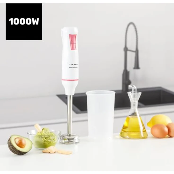 Taurus Handmixer Robot 1000 Edelstahl, 2 Geschwindigkeitsstufen + Turbo, ergonomisch, spritzgeschützt, BPA-frei, spülmaschinenfest, weiß – Bild 2