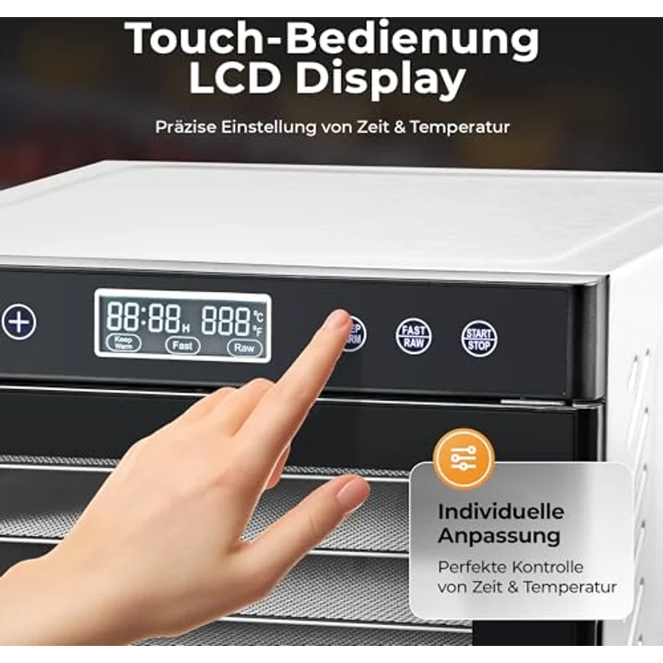 Balter Dörrautomat DA-108, Edelstahl Dörrgerät mit 7 Einlegefächern, 600 W, 35°–75°C, Timer bis 48 Std, BPA-frei, Warmhaltefunktion, inkl. Rezeptbuch – Bild 3