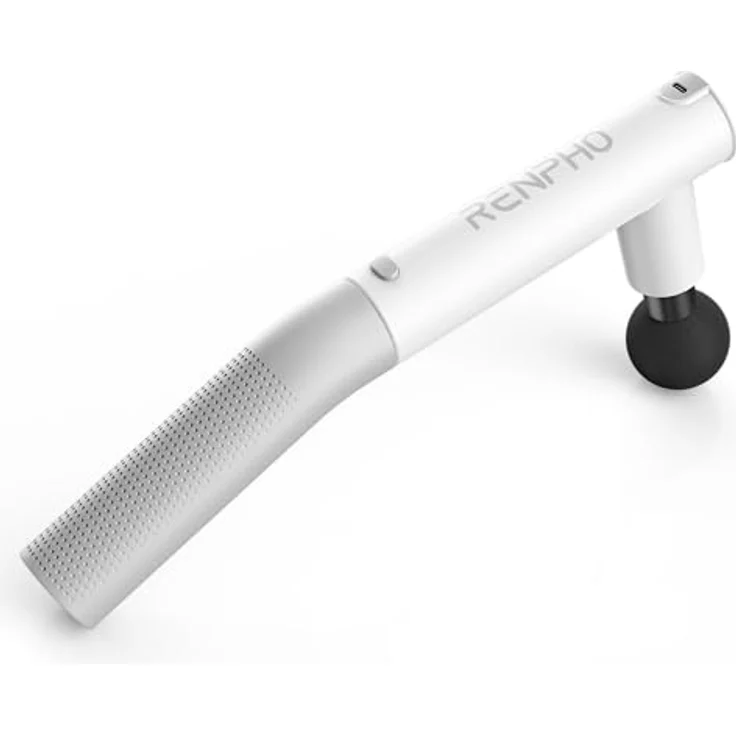 RENPHO Extend Massage Gun Weiß, Massagepistole mit abnehmbarem Verlängerungsgriff, 5 Intensitätsstufen, USB-C Ladefunktion, 4 Massageköpfen für Tiefengewebsmassage – Bild 2