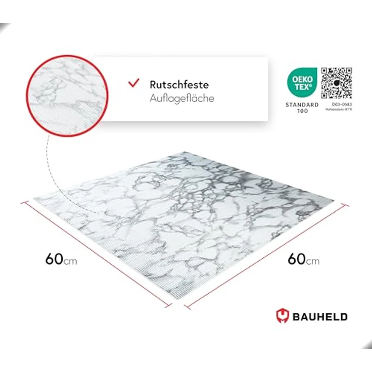 BAUHELD® Universal Waschmaschinen-Auflage [60x60cm], Rutschfeste Abdeckung mit Vinyl-Beschichtung, Pflegeleicht und Zuschneidbar, Marble Grey, Made in Germany – Bild 2