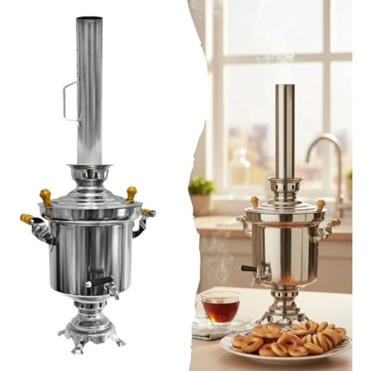 BIG-PAN Samowar 5 L aus Edelstahl mit Schornstein, authentischer Holzkohle Teekocher für orientalischen Teegenuss, robust und langlebig – Bild 2