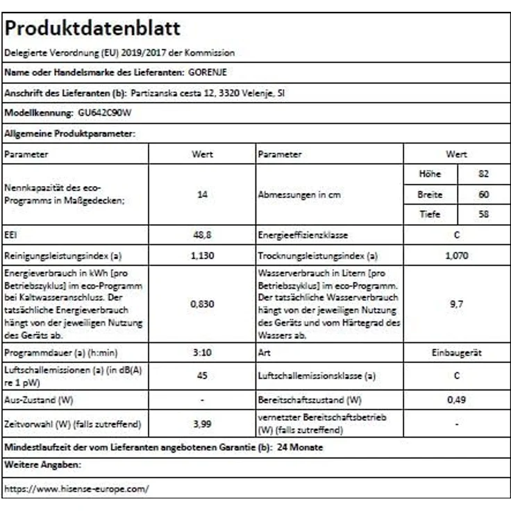 Gorenje GU642C90W BK070, Unterbau Geschirrspüler, 60 cm, 14 Maßgedecke, Weiß, Schwarz, Edelstahl, Energieeffizienzklasse C – Bild 12