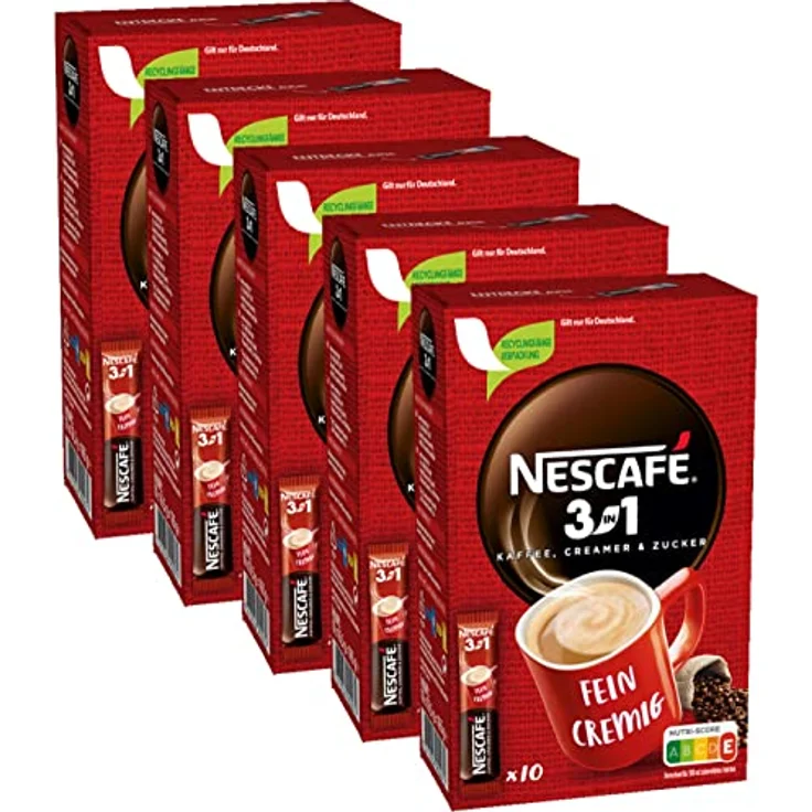 Nescafé 3-in-1 Sticks, löslicher Bohnenkaffee, mit Kaffeeweißer & Zucker, Instant-Kaffee aus erlesenen Kaffeebohnen, koffeinhaltig, 10 Portionssticks – Bild 2