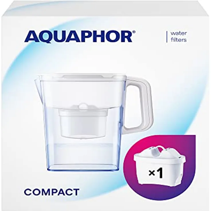 AQUAPHOR Wasserfilter Kanne Compact weiß inkl. 1 Maxfor+ Filter I Kunststoff Karaffe 2,4l I Reduziert Kalk, Chlor & Schwermetalle I Kompakter & leichter Wasserfilter I Passt in die Kühlschranktür