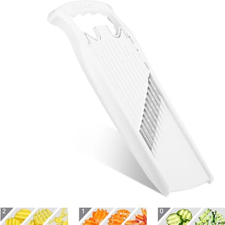 Börner Gemüseschneider Welle-Waffel PowerLine, vielseitiger Kartoffelschneider mit 3 Schnittstärken und integrierter Kindersicherung – Bild 1
