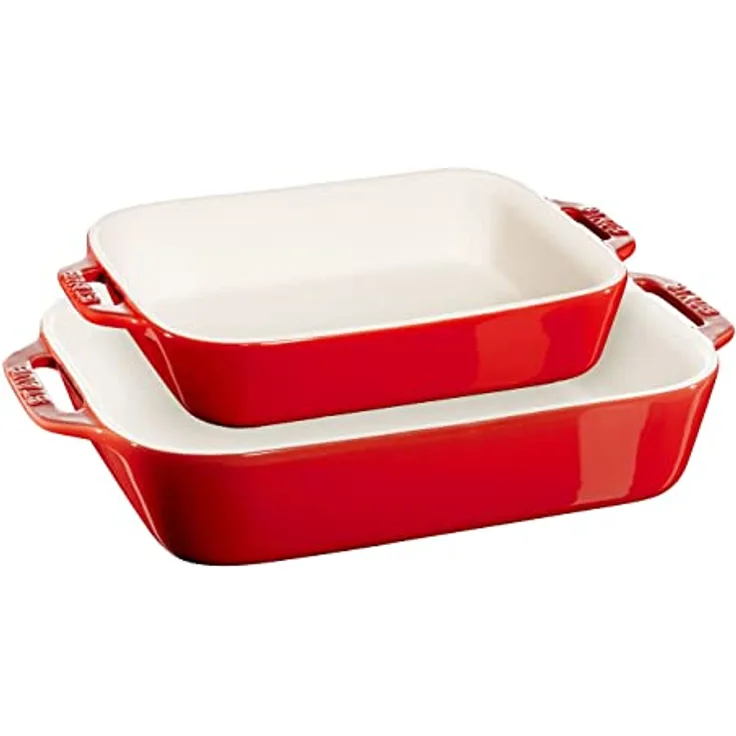 STAUB Ceramique Auflaufform-Set, Ofenform, rechteckig, Kirsch-Rot, Keramik, 2-tlg (20 x 16 cm & 27 x 20 cm)