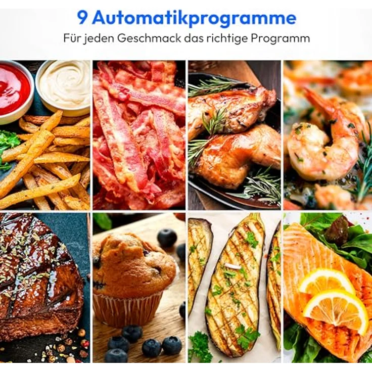 MEDION E40 XL Heißluftfritteuse MD11740, 5,2 Liter, 2.150 Watt, 9 Automatikprogramme, ölfreies Frittieren, Touch Bedienfeld, LED Anzeige, matt – Bild 3