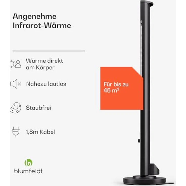 blumfeldt Infrarotheizung Standgerät, 3000W Elektroheizung, Indoor/Outdoor Infrarotheizung für Zuhause & Terrasse, IR mit Kippschutz & Fernbedienung, Effiziente IP65 Elektro-Heizung, Terrassenheizung – Bild 2