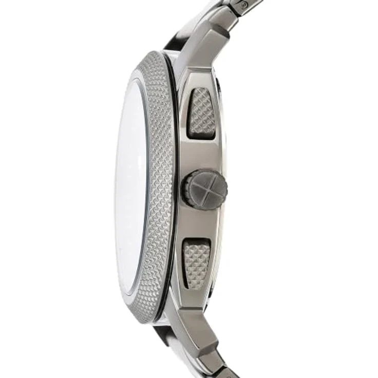 Fossil Machine Uhr für Herren, Chronographenwerk, Edelstahl- und Lederarmband, grau und blau, 45 mm – Bild 3