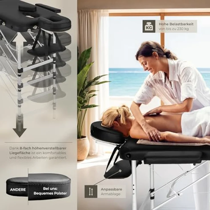 Tectake 2 Zonen Massageliege mit Polsterung und Aluminiumgestell – Bild 4