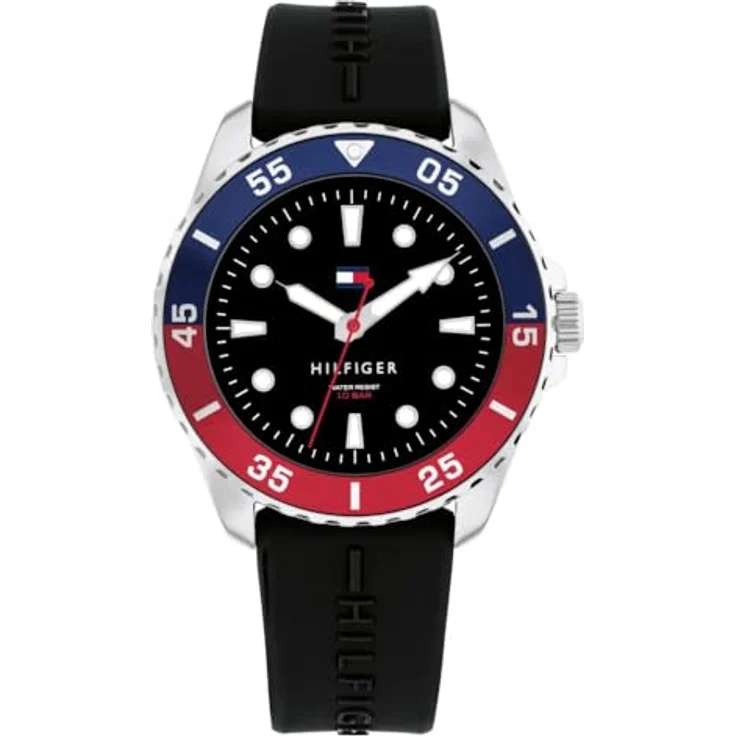Tommy Hilfiger Kinderuhr 1720046, Edelstahlgehäuse 36 mm, schwarzes Silikonband, wasserdicht bis 100 m, Schwarz – Bild 1