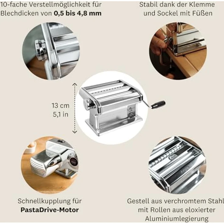 Marcato 180C Ampia Compact Nudelmaschine, Stahl, Grau – Bild 7