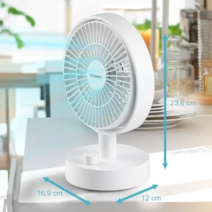 Domo Mini Camping Ventilator, tragbarer Akku-USB Ventilator, leise, oszillierend, 10 Geschwindigkeiten, 8 Stunden Akkulaufzeit, abnehmbares Schutzgitter – Bild 5