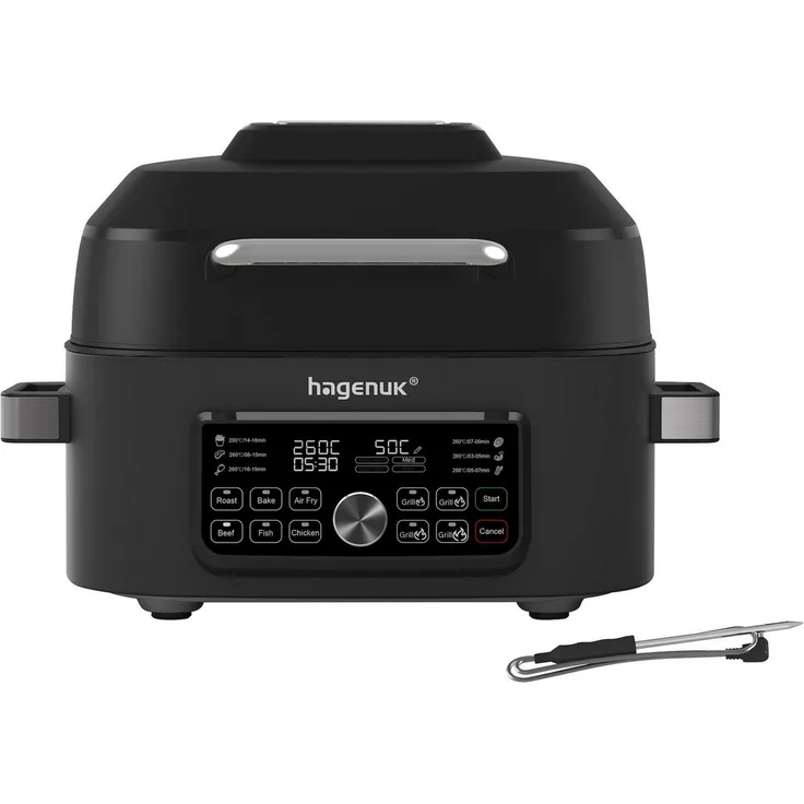 Hagenuk Heißluftfritteuse HGF-1660, 1660 W, 6 Liter, Temperaturfühler, 120°-265°C, 6 Programme, inkl. Frittierkorb und Grillplatte