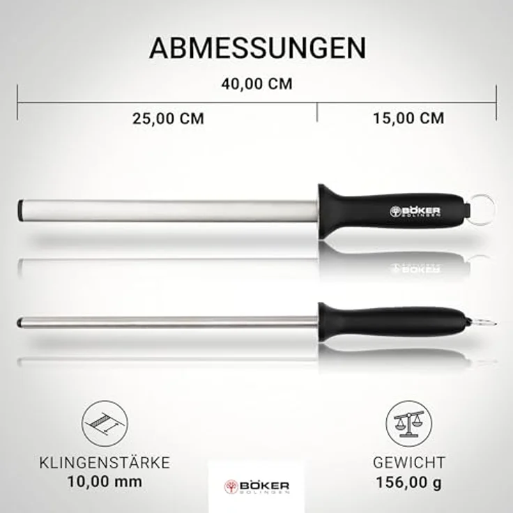 Böker Wetzstahl Böker Manufaktur Solingen Diamant Schleifstab, mittlere Körnung, 28 cm, Schwarz – Bild 3