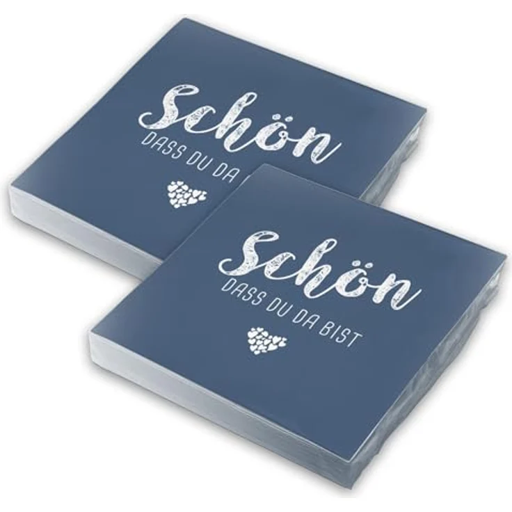 itenga Servietten Schön dass du da bist, 30 x 30 cm, 3-lagig, 40 Stück, dunkelblau für Kommunion, Konfirmation, Hochzeit und Taufe – Bild 1