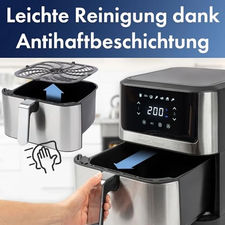 ProfiCook® Heißluftfritteuse 8L | Öl- und fettfreie Heissluftfritteuse | Airfryer mit 7 Programmen | Heißluftfritteuse XXL mit geringer Rauch- und Geruchsentwicklung | Heißluftfriteuse PC-FR 1269 H – Bild 3