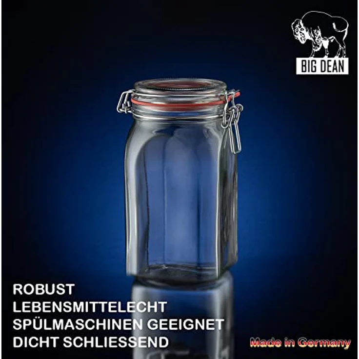 BigDean Einmachglas 12er Set, Vorratsgläser 1,5L mit Deckel & Bügelverschluss, transparent, Made in Germany – Bild 5