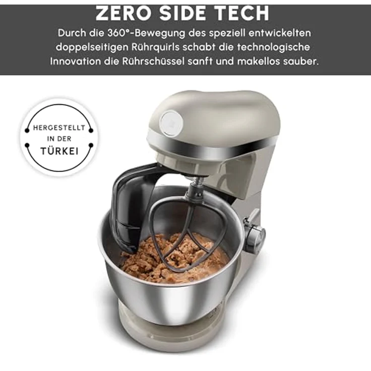 Karaca Mastermaid Chef Pro Double Armed Küche Koch 1500W Soft Cream, Glänzend Cream, 1500W, 5 L Mixer, Food Processor, Geschwindigkeitseinstellung, Knethaken, Verquirlen, Kneten und Mischen – Bild 4