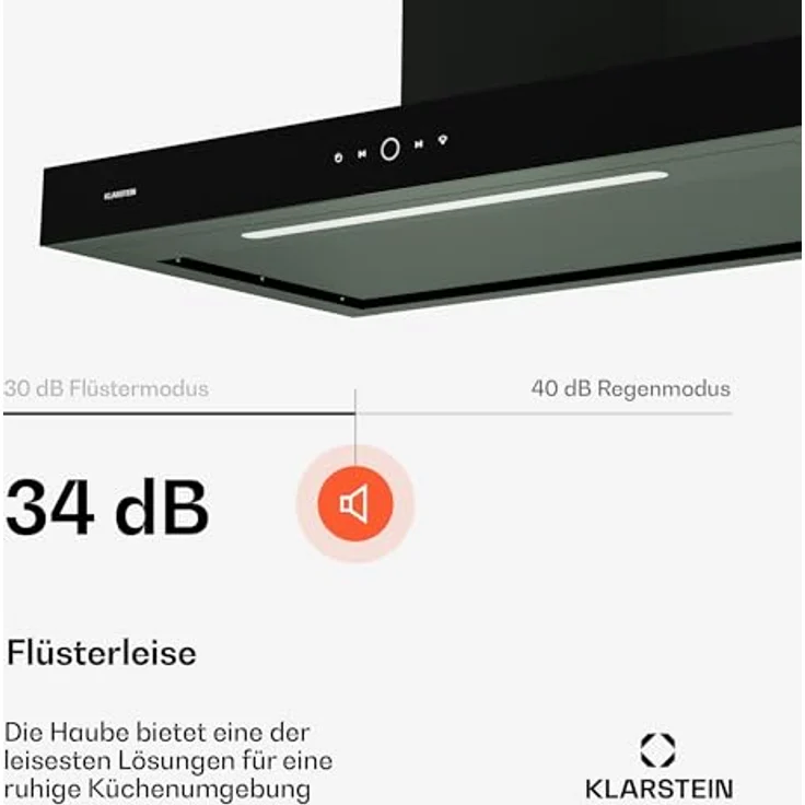 Klarstein SmartEdge Dunstabzugshaube - 90 cm Wandhaube, WLAN- & Touch-Steuerung, 550 m³/h Luftdurchsatz, A+ Energieeffizienz, LED-Beleuchtung, Flüsterleise 34 dB, Schwarz – Bild 5