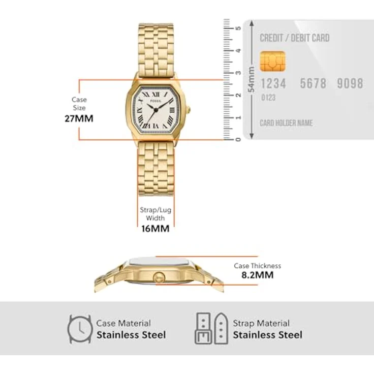 Fossil Damen Analog Quarz Uhr mit Edelstahl Armband ES5361, 27mm Gehäuse, cremefarbenes Zifferblatt, gold
 – Bild 5
