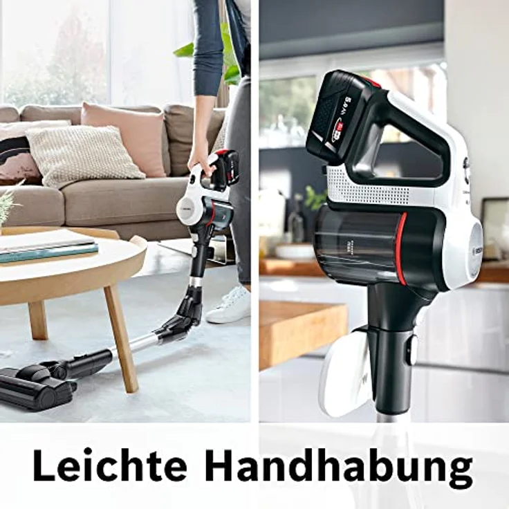 Bosch Akku-Staubsauger Unlimited 7 BSS715CARP, kabellos, Knickrohr, Hygiene-Filter, 10 Jahre Motorgarantie, 5.0 Ah Akku, Schnellladegerät, XXL-Polsterdüse, Turbostufe, Made in Germany, weiß – Bild 3