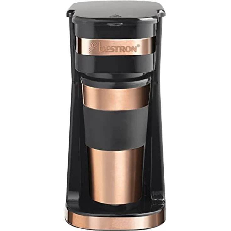 Bestron Kaffeemaschine mit Isolierbecher, Für gemahlenen Filterkaffee, 2 Große Tassen, 750 Watt, Edelstahl, Farbe: Kupfer – Bild 2