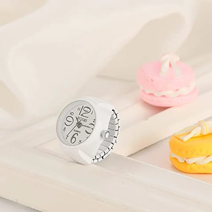 JewelryWe Damen Ringuhr, elastische Fingeruhr mit analogem Quarzwerk, weiß, Geschenk für Mädchen – Bild 5