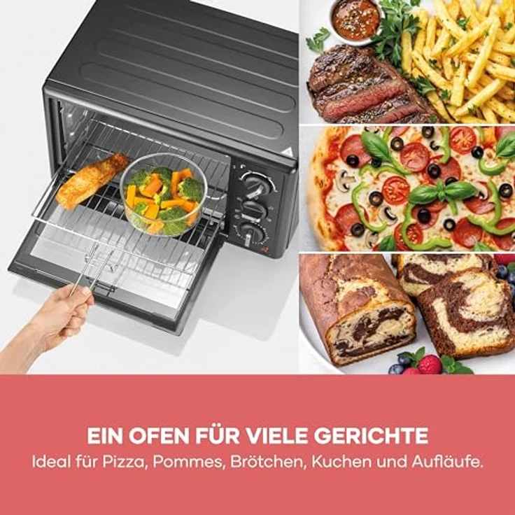 Severin Back- und Toastofen TO 2079, 20L, bis 230°C, Umluft-Funktion, inkl. Pizzastein, Drehspieß und Timer, schwarz – Bild 4