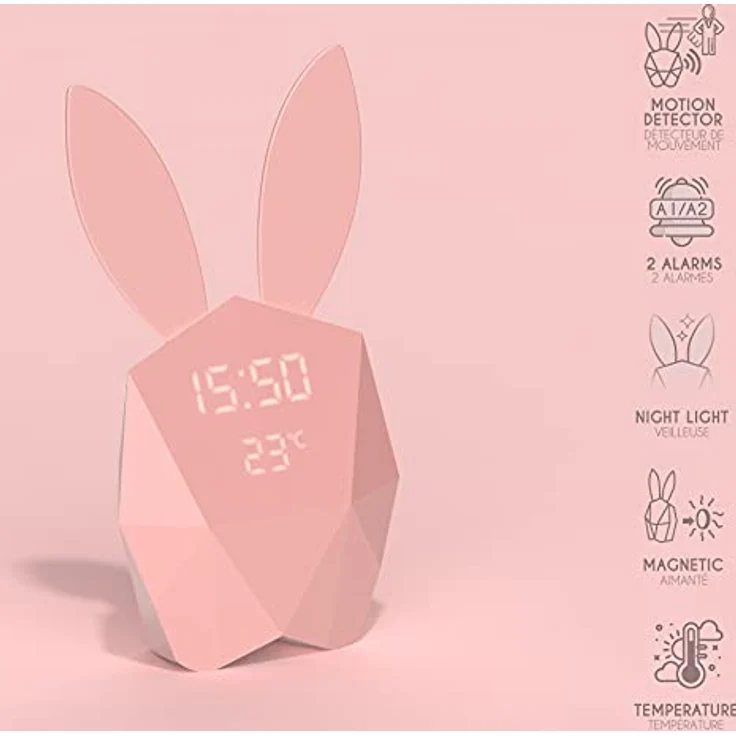 MOB Cutie Clock Connect, Wecker mit Bewegungsmelder, Nachtlicht, wiederaufladbar, rosa – Bild 4