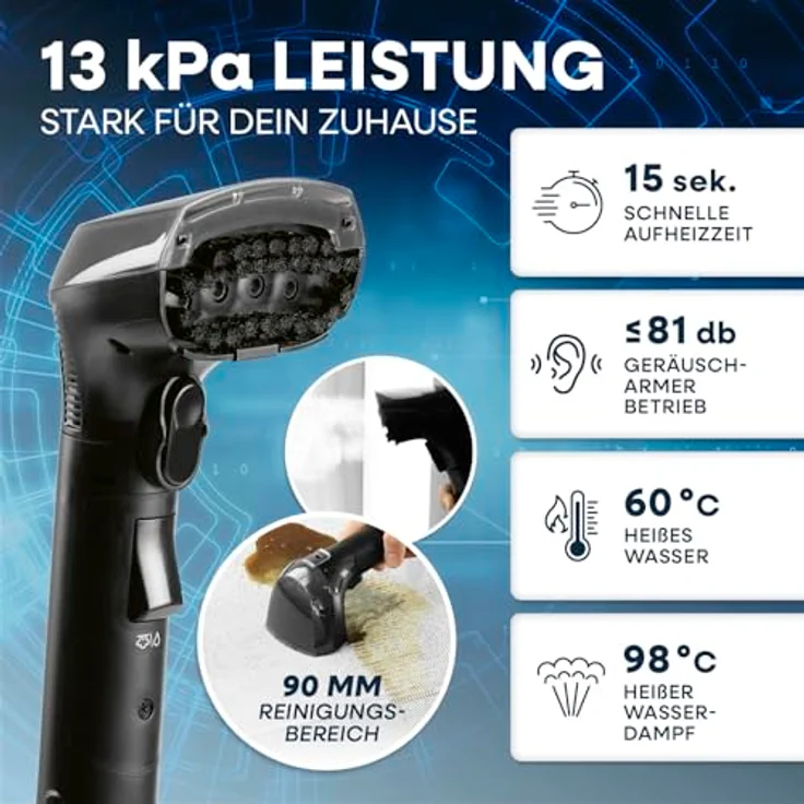 CLEANmaxx Teppichreiniger Pro Steam, 2000 W, inkl. EASYmaxx Teppichreiniger-Konzentrat, Vier Reinigungsmodi, Selbstreinigungsmodus, 1,6 m Schlauch, 5 m Kabel – Bild 3