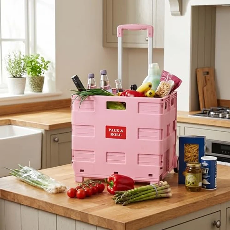 relaxdays Einkaufstrolley mit Teleskopgriff, rosa, klappbar, hohe Traglast bis 35 kg – Bild 3
