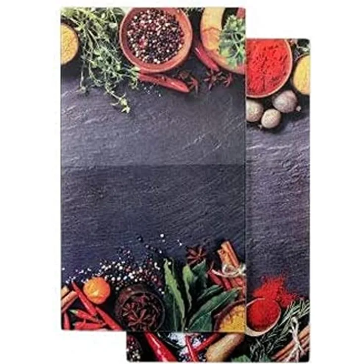 AXENTIA 2er Pack Glas Schneidbretter mit Schiefer Dekor, Maße je Schneidbrett: 52 x 30 cm, Stärke 0,4 cm, rutschhemmende Füße, Herd Abdeckplatte