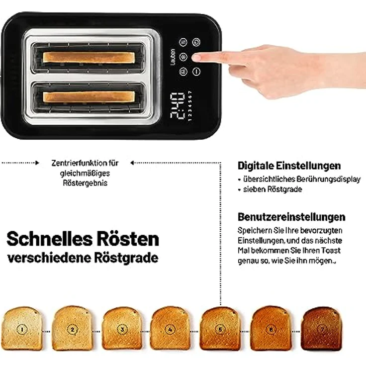 Lauben Toaster 900BC, digitaler Touchscreen, 7 Röstgrade, Edelstahl – Bild 2