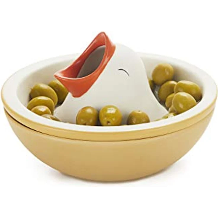 Balvi Snackschale Hungry Bird, 10,5 x 16 cm Keramik, weiß/beige mit Innenfach für Nussschalen und Olivenkerne – Bild 8