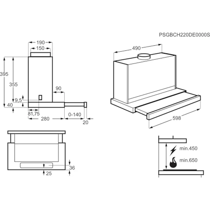 AEG DPE5660B Dunstabzugshaube, 60 cm Flachschirm, schwarze Gehäuse, hocheffiziente Fettfilter, LED-Beleuchtung, Energieeffizienzklasse A – Bild 7