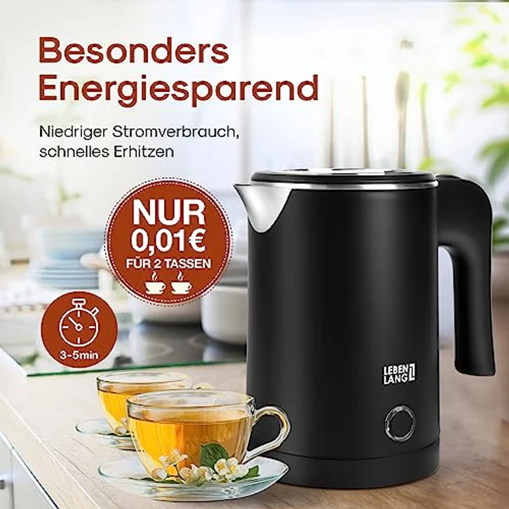 LEBENLANG Reise Wasserkocher Edelstahl Klein 0 5 Liter & BPA-Frei - Reisewasserkocher 600W Energiesparend Energieeffizienz - Mini Camping Kettle Schwarz 0.5 0,5 l – Bild 4