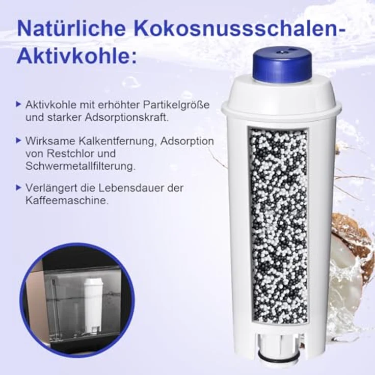 Filswa Wasserfilter DLSC002 für De'Longhi Kaffeemaschinen, 6 Stück Filterkartusche zur Reduzierung von Kalkbildung und Verlängerung der Lebensdauer – Bild 2