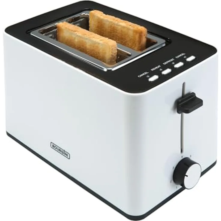 BOURGINI Bourgini Toaster mit extra breiten Schlitzen für Sandwiches - Weiß - Multifunktionaler Sandwichtoaster mit brötchenaufsatz und 2 Scheiben Langschlitz