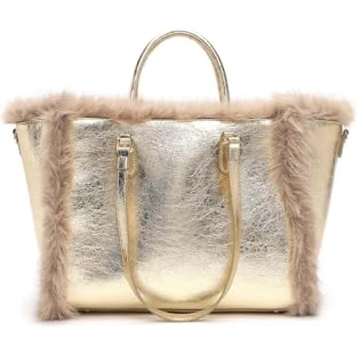SURI FREY Shopper Cityshopper Set, 2-tlg. in Lightgold & taupe, abnehmbarer Schulterriemen, glänzende Felloptik – Bild 3