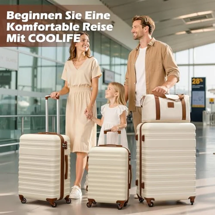 COOLIFE Koffer Trolley Set 5-teilig, ABS Hartschale mit 4 Rollen, TSA-Schloss, inkl. Reisetasche und Kulturbeutel – Bild 2