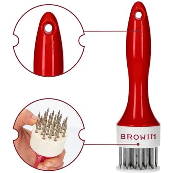 Browin 311402, Weichmachen von Fleisch, Zubereiten von Steaks, Runde Form, Rostfreier Stahl Fleischzartmacher, Edelstahl, Weiß Rot, M – Bild 3